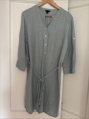 Ann Taylor Pale Blue Button-Up Shirt Dress